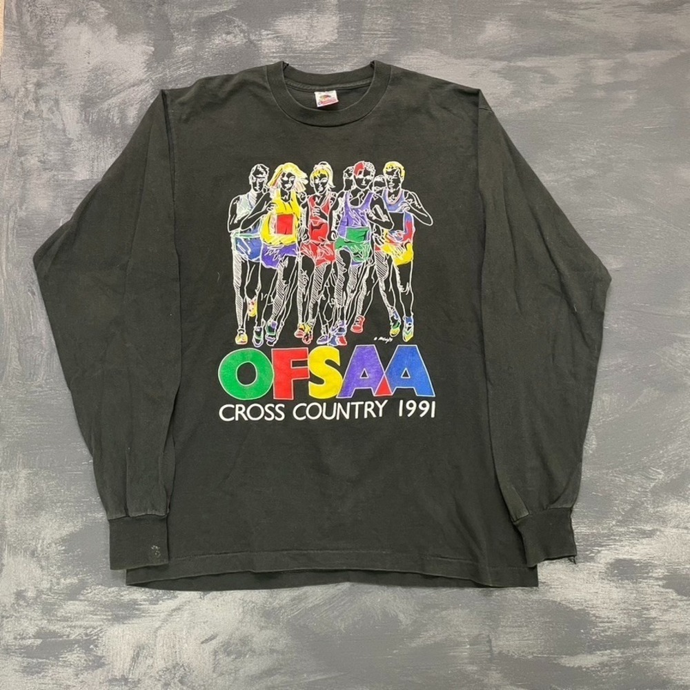 Vintage OFSAA cross country running long sleeve shirt mens XL Black 1990s Art